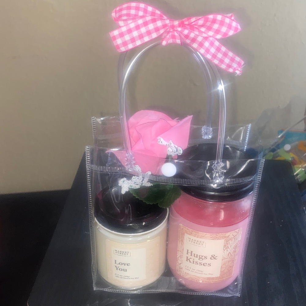 Pink and Cream Candle Gift Set with Rose